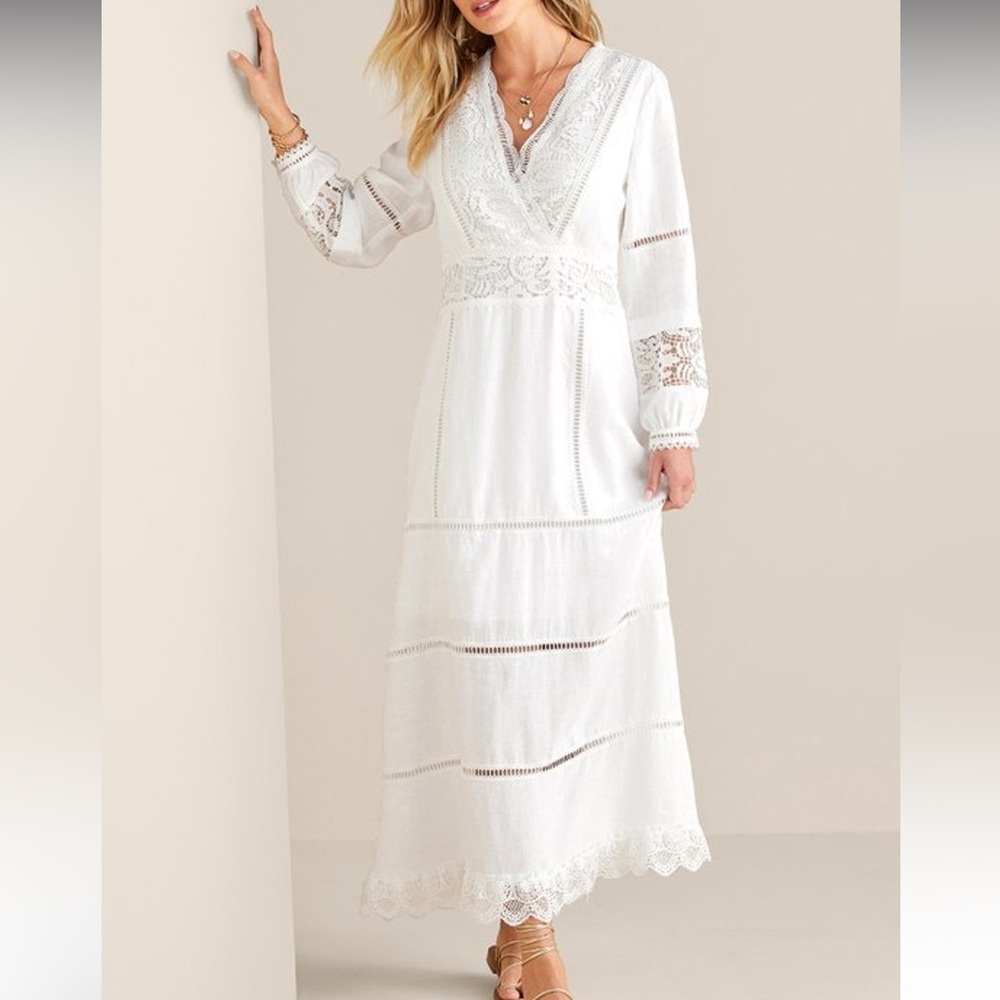 NWT Soft Surroundings Araminta White Linen Lace Maxi Dress 6P Bridal